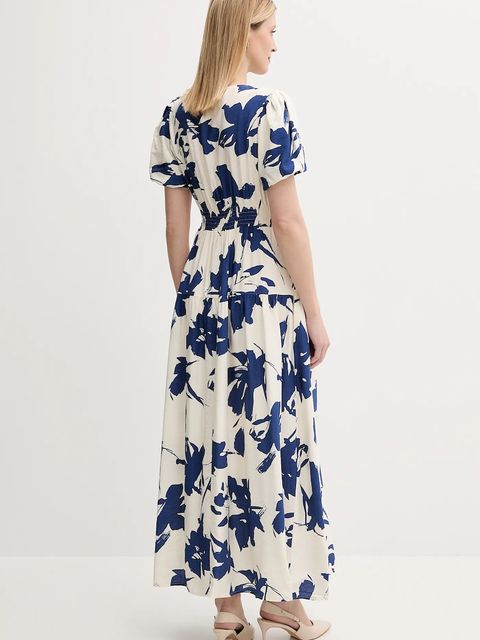 Answear.LAB sukienka lniana kolor granatowy maxi rozkloszowana