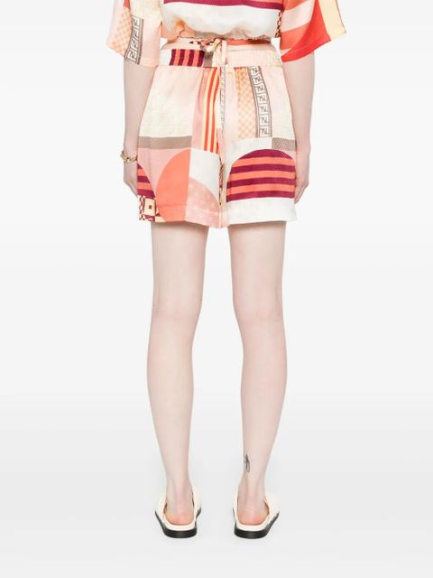 FENDI patchwork-print silk shorts - Pink