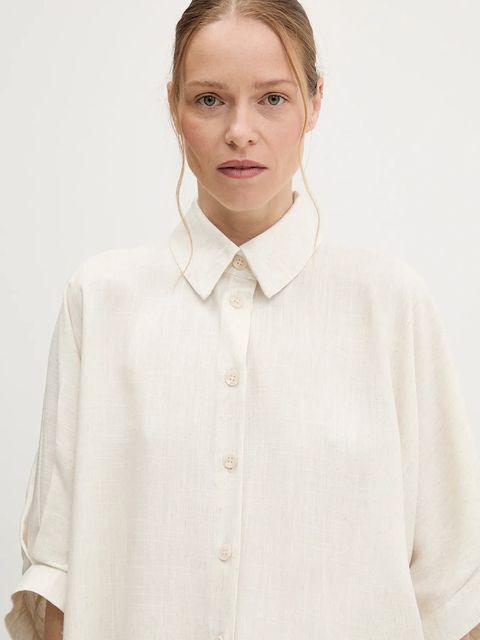 Answear.LAB koszula z lnem damska kolor beżowy relaxed z kołnierzykiem klasycznym - zdjęcie produktu nr 2