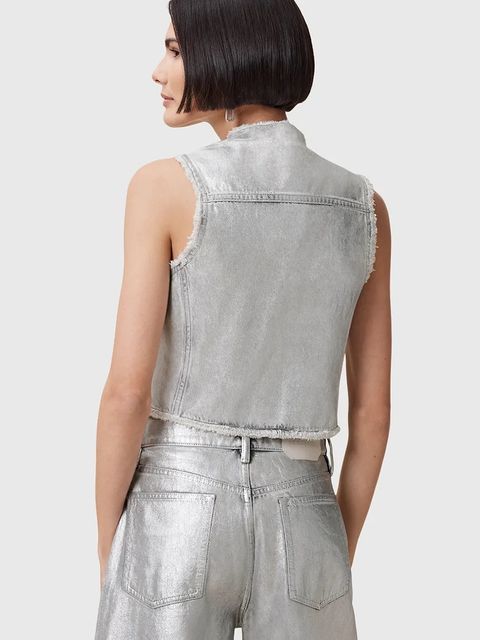 AllSaints kamizelka bawełniana ANDREA kolor srebrny przejściowa W127PC