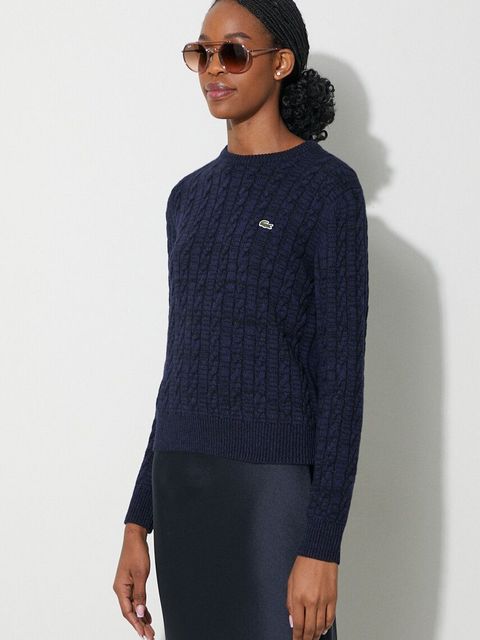 Lacoste sweter wełniany damski kolor granatowy lekki AF0633 L6L