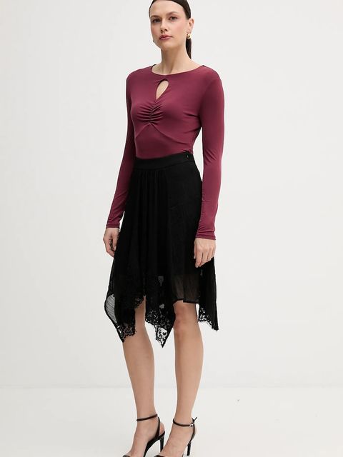 Sisley spódnica kolor czarny midi rozkloszowana 40RBL002Y