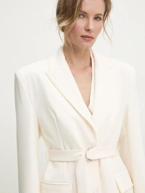 Answear.LAB marynarka kolor beżowy jednorzędowa gładka