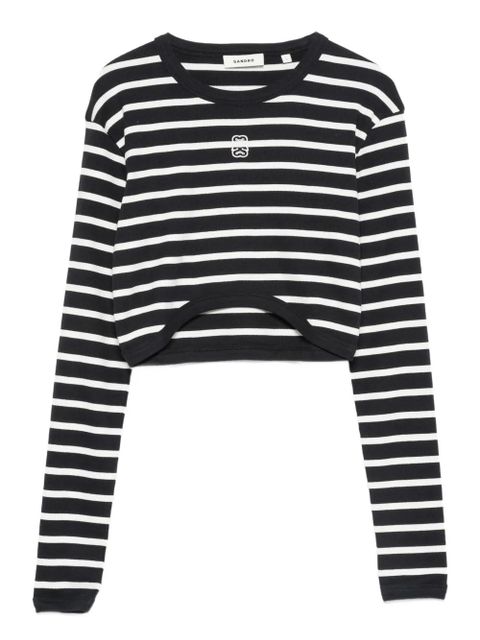 SANDRO striped embroidered cotton T-shirt - Blue - zdjęcie produktu nr 1