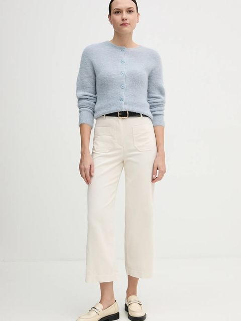 United Colors of Benetton spodnie bawełniane damskie kolor beżowy proste high waist 494BDE02I - zdjęcie produktu nr 2