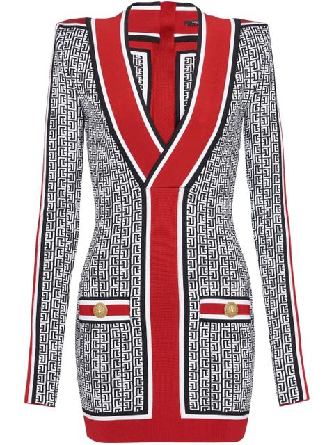 Balmain V-neck monogram knitted minidress - Black - zdjęcie produktu nr 1