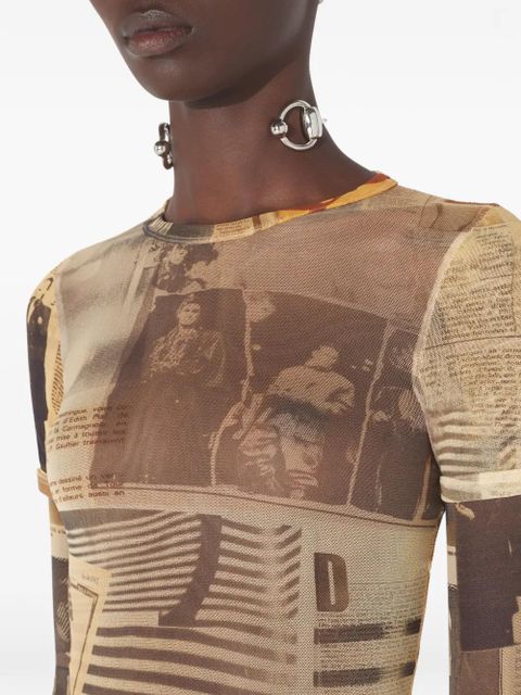 Jean Paul Gaultier double-sleeves journal-print top - Neutrals