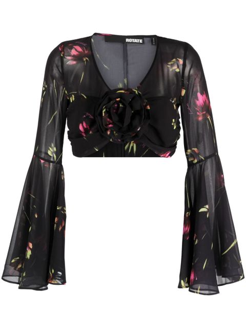ROTATE BIRGER CHRISTENSEN semi-sheer floral-print cropped blouse - Black - zdjęcie produktu nr 1