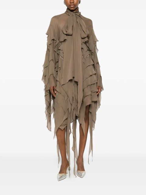 Blumarine ruffled pussy-bow dress - Brown - zdjęcie produktu nr 2
