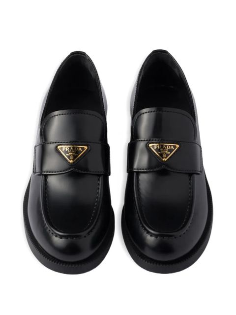 Prada leather triangle-logo loafers - Black