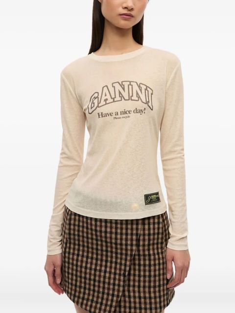 GANNI logo-print long-sleeve top - Neutrals