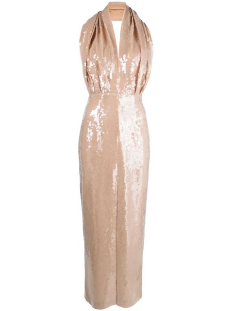 16Arlington sequin-embellished plunge dress - Neutrals - zdjęcie produktu nr 1