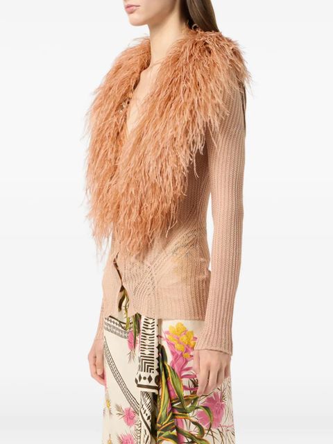 Blumarine feather-collar cardigan - Pink