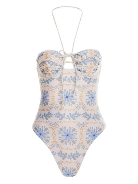 Agua By Agua Bendita floral adjustable neck swimsuit - Neutrals - zdjęcie produktu nr 1