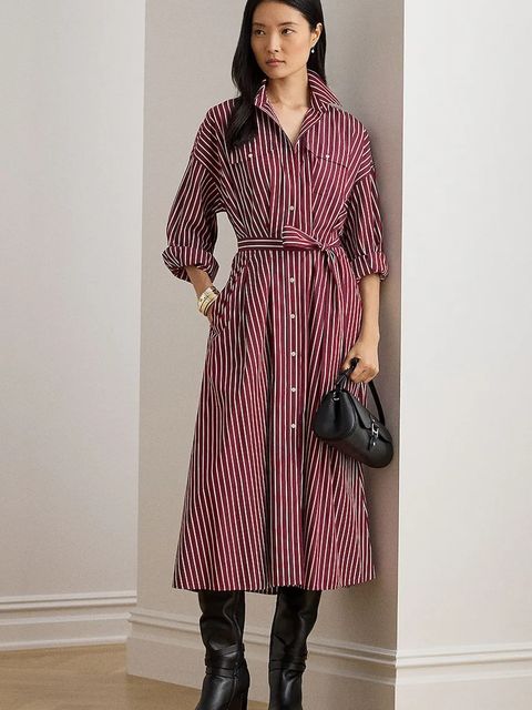 Lauren Ralph Lauren sukienka bawełniana kolor bordowy midi rozkloszowana 200P03516 - zdjęcie produktu nr 1