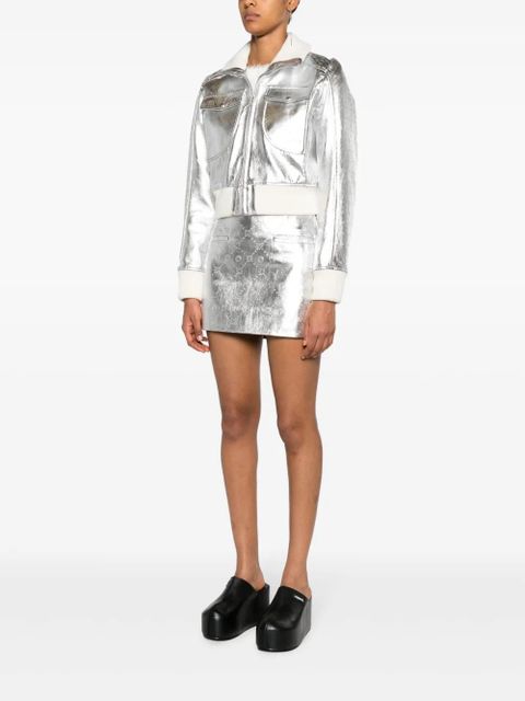 Marine Serre Moonogram-pattern laminated leather jacket - Silver - zdjęcie produktu nr 2