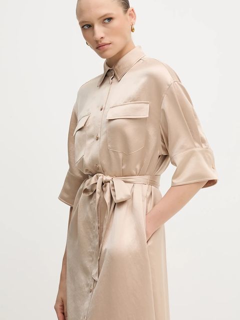 Marc Aurel sukienka kolor beżowy midi prosta 6553-2000-93424