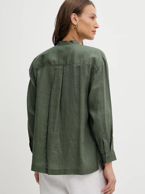 United Colors of Benetton koszula lniana damska kolor zielony relaxed 5BMLDQ0BA