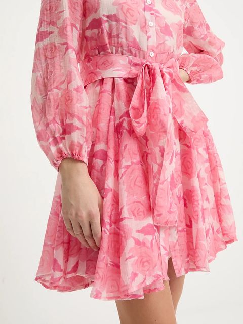 Answear.LAB sukienka z jedwabiem kolor różowy mini rozkloszowana