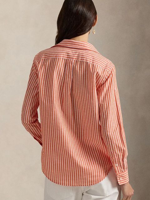 Polo Ralph Lauren koszula z dodatkiem lnu damska kolor pomarańczowy regular z kołnierzykiem klasycznym 211971514 - zdjęcie produktu nr 2