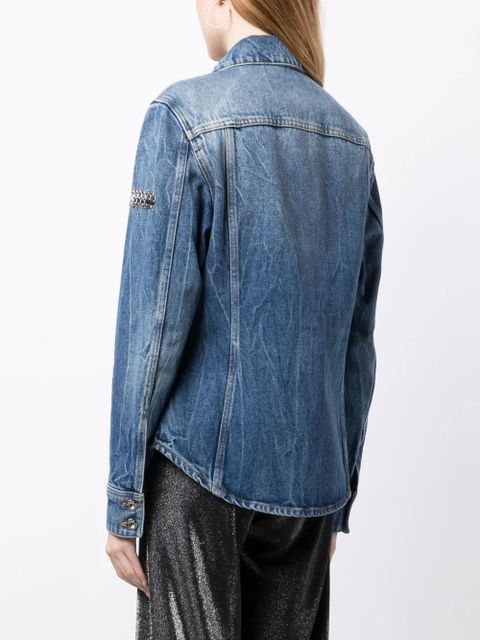 Rabanne chainmail-detail denim jacket - Blue