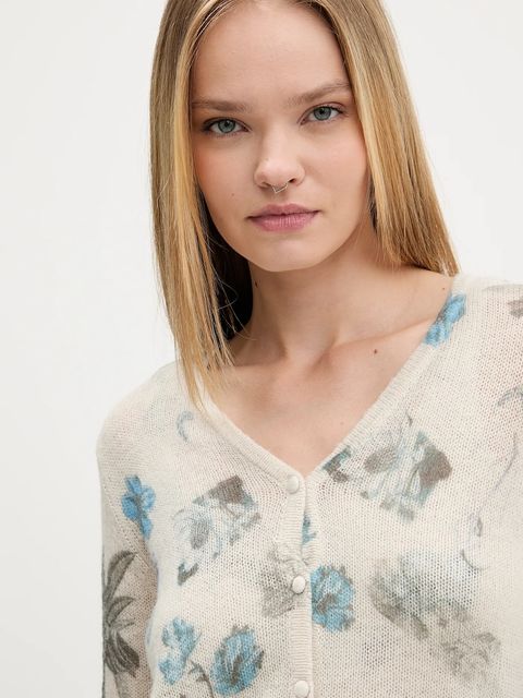 Desigual kardigan z domieszką wełny ESTOCOLMO damski kolor beżowy lekki 25WWJF14