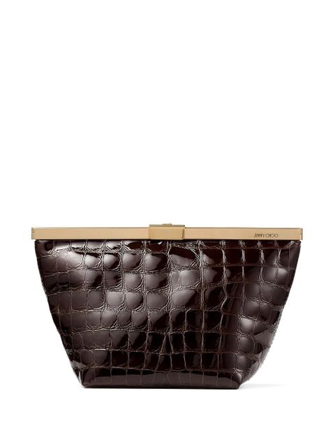 Jimmy Choo Ganache crocodile-effect chain clutch bag - Brown - zdjęcie produktu nr 1