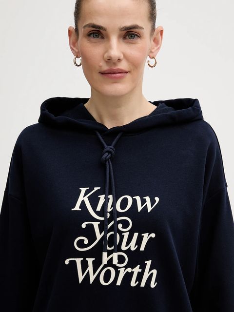 United Colors of Benetton bluza damska kolor granatowy z kapturem z nadrukiem 3WNWD201C