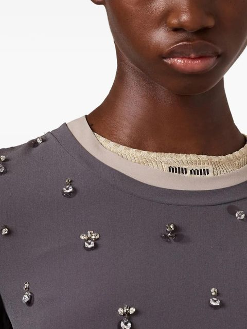 Miu Miu embroidered long-sleeve mini dress - Grey