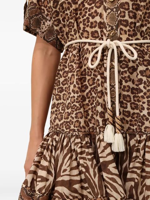ZIMMERMANN animal-print ruffled mini dress - Brown