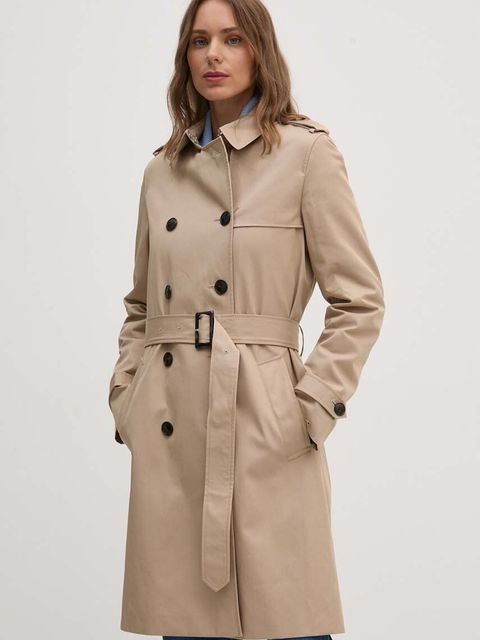 Tommy Hilfiger trencz damski kolor beżowy przejściowy dwurzędowy WW0WW42133 - zdjęcie produktu nr 2