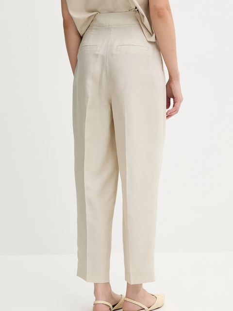 United Colors of Benetton spodnie z domieszką lnu damskie kolor beżowy proste high waist 45BVDF09B