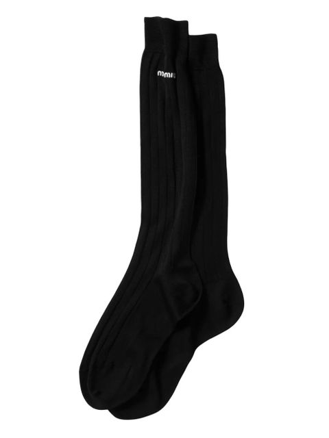 Miu Miu logo-embroidered ribbed socks - Black