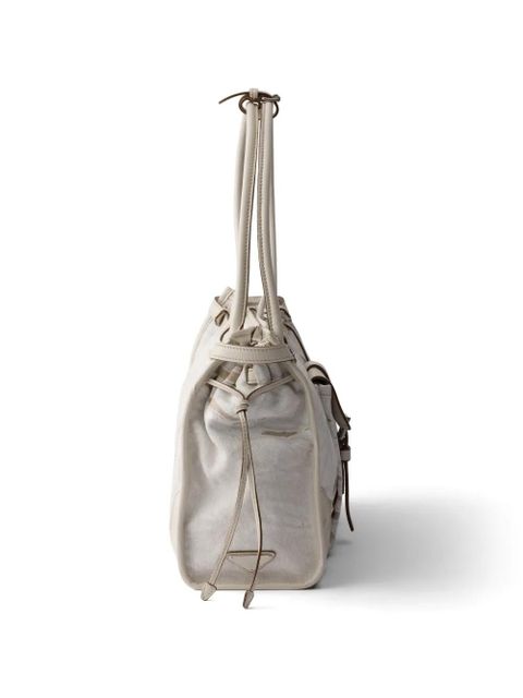 Prada Bonnie large printed linen and leather handbag - Neutrals