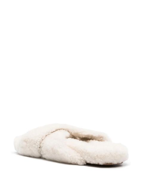 Yves Salomon crossover-strap shearling slippers - White