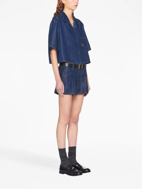 Miu Miu Denim pleated shorts - Blue