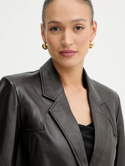 Pinko marynarka skórzana REIMAGINE by Patrick Mcdowell kolor brązowy oversize gładka 105090 A2JN - zdjęcie produktu nr 2