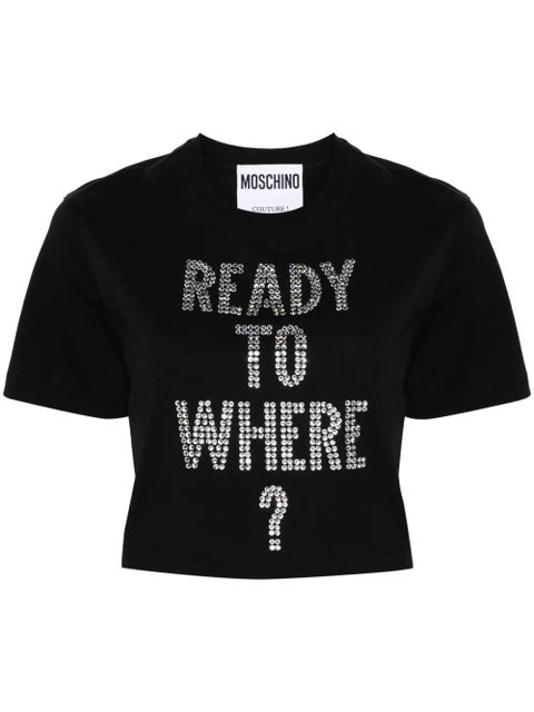 Moschino text-embellished cropped T-shirt - Black - zdjęcie produktu nr 1