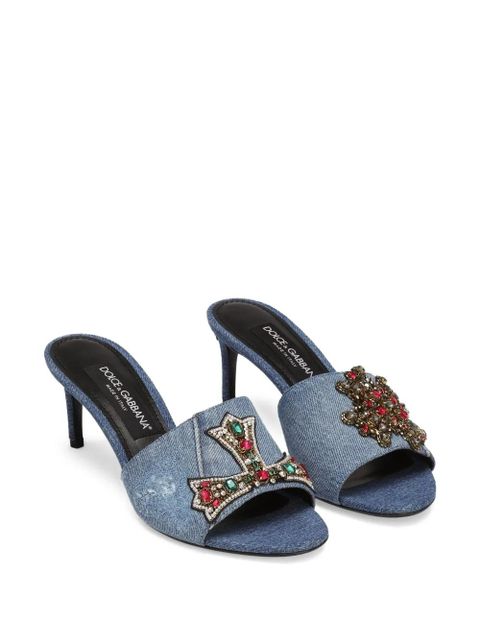 Dolce & Gabbana 60mm embroidered denim mules - Blue