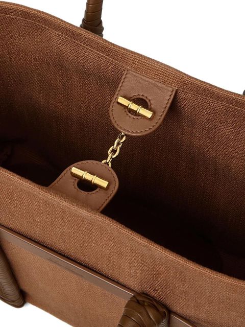 Loro Piana smal leather-trim canvas tote bag - Brown