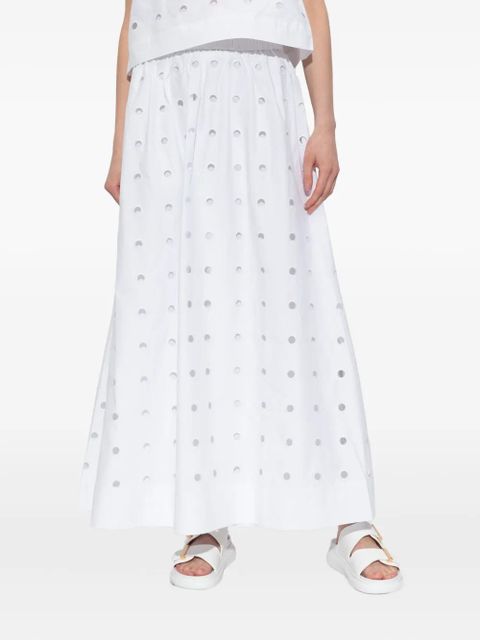 Posse open-cut dots midi A-line skirt - White