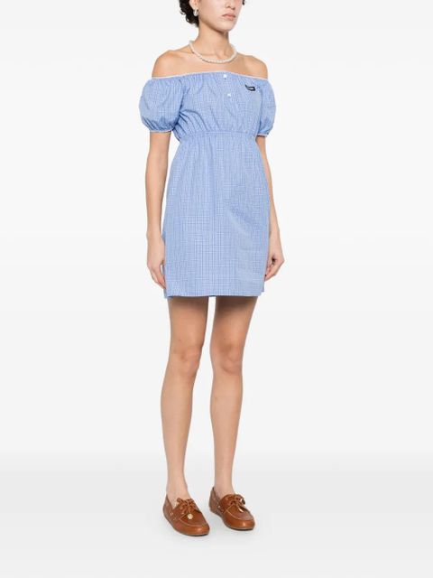 Miu Miu elastic-waist check-print dress - Blue