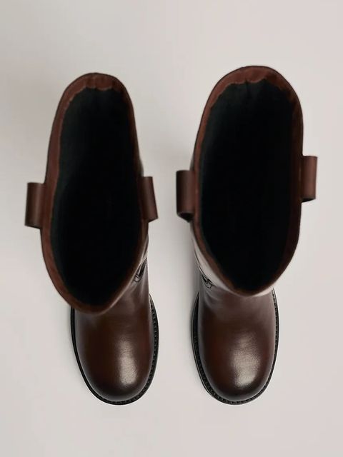 Karl Lagerfeld kozaki skórzane BROOKLYN damskie kolor brązowy na słupku lekko ocieplone KL41790W