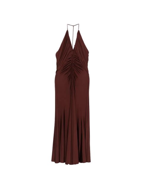 Self-Portrait V-neck ruched midi dress - Brown - zdjęcie produktu nr 1