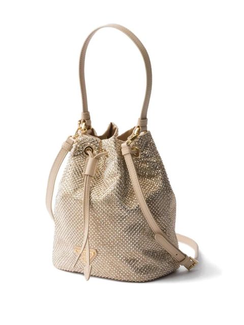 Prada crystal-embellished drawstring bucket bag - Neutrals