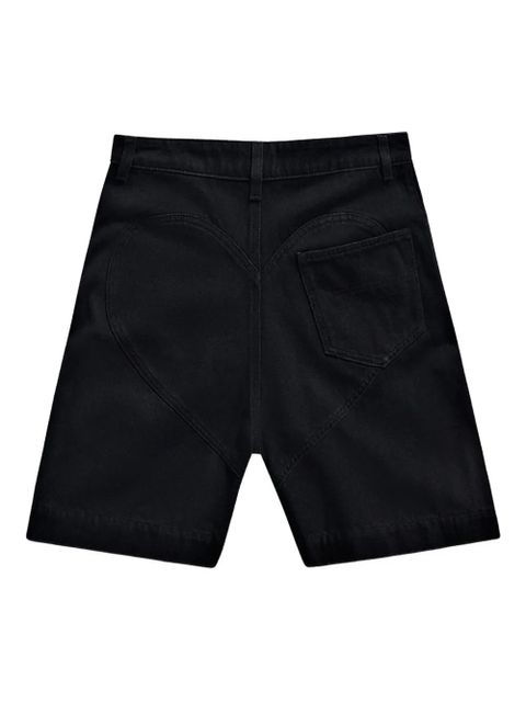 AREA crystal-flower denim shorts - Black