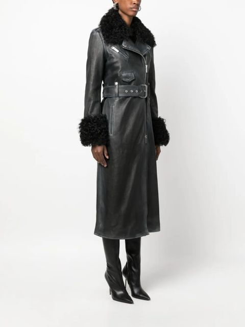 Blumarine shearling-trim leather coat - Black