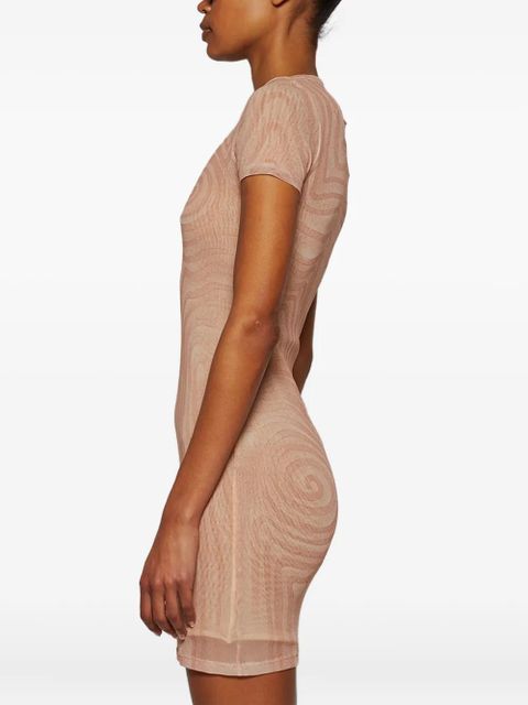Jean Paul Gaultier spiral-print mesh mini dress - Neutrals
