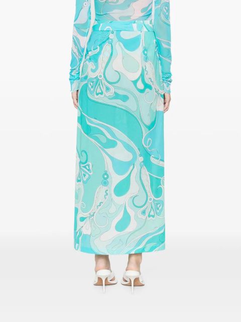 PUCCI Orchidee side tie cotton muslin maxi skirt - Blue