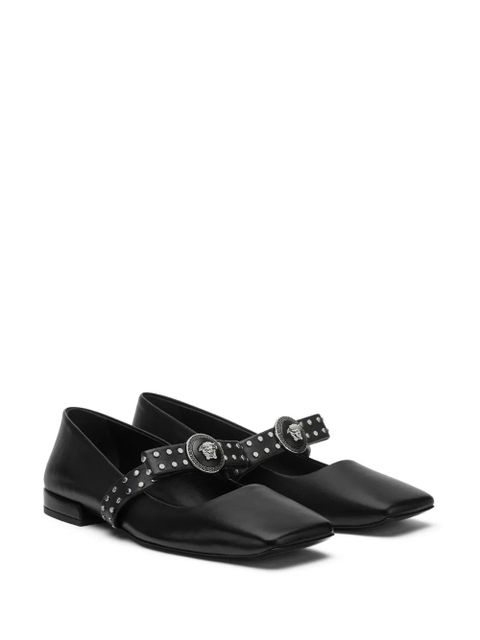 Versace Gianni Ribbon studded ballerina shoes - Black